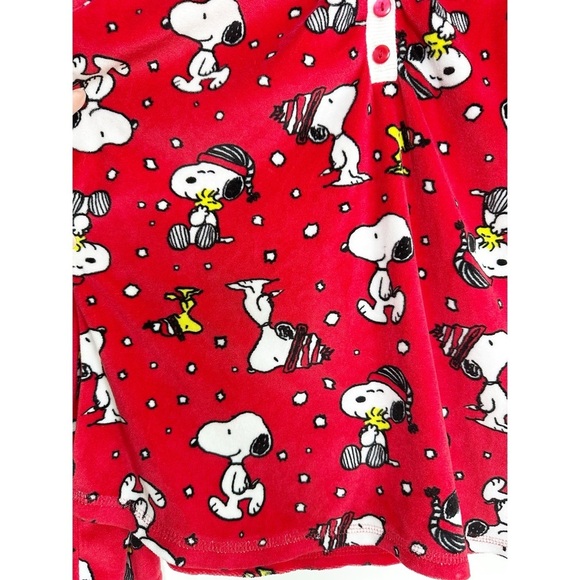 Peanuts Sleepwear Pajama Shirt Red Velour Size Small (4-6) Snoopy Woodstock - Picture 3 of 6